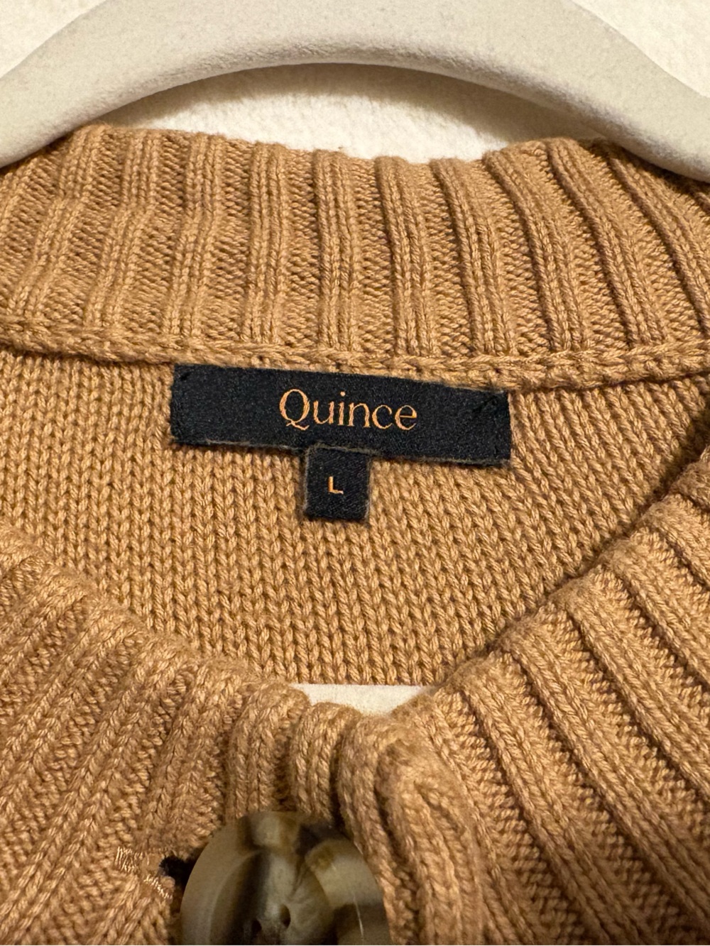 Quince Organic Cotton Cropped Cardigan Camel Large Quiet Luxury minimalist - Picture 5 of 12